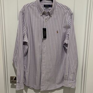 Polo by Ralph Lauren Lavender and White Striped Button-Down Shirt with Pony Logo
